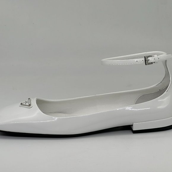 PRADA Logo Patent Leather Square Toe Ankle Strap Flat Ballerina Flat Sho… - Picture 3 of 16